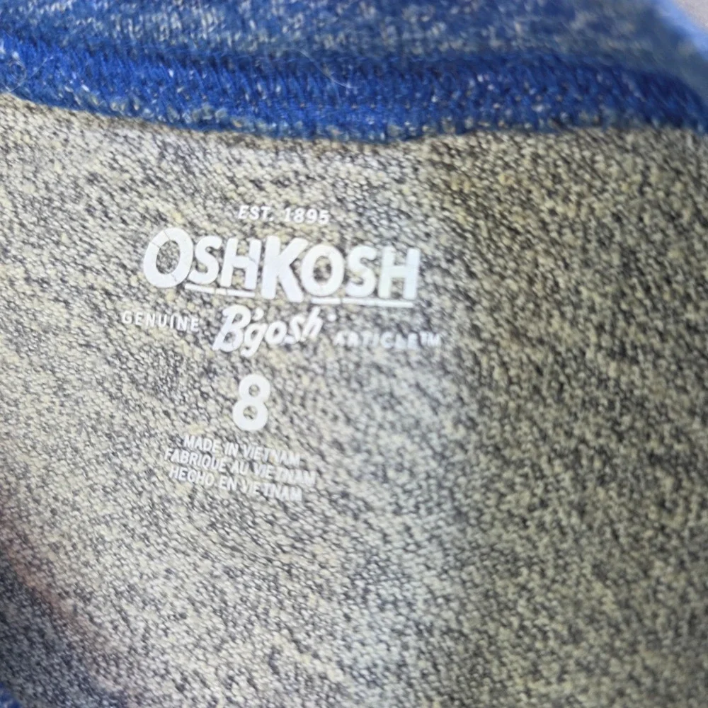 OshKosh Bgosh Boys Size 8 Raglan Long Sleeve Shirt Grey Blue Colorblock